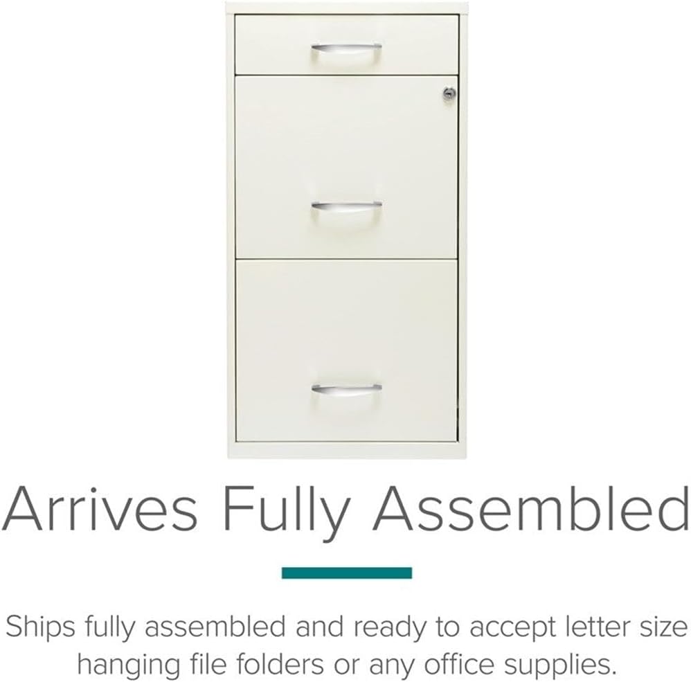 Scranton & Co 3-Drawer Metal Filing Cabinet, 27.32" H x 14.25" W x 18.00" D, Pearl White Finish, Locking Storage with Letter-Size File Drawers, Non-Porous Painted Steel for Home or Office