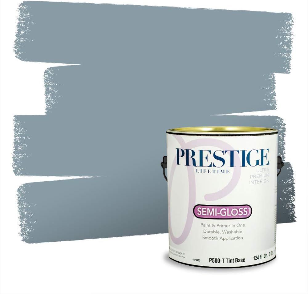 PRESTIGE Paints Exterior Paint and Primer In One, 1-Gallon, Semi-Gloss, Comparable Match of Behr* Intercoastal Gray*