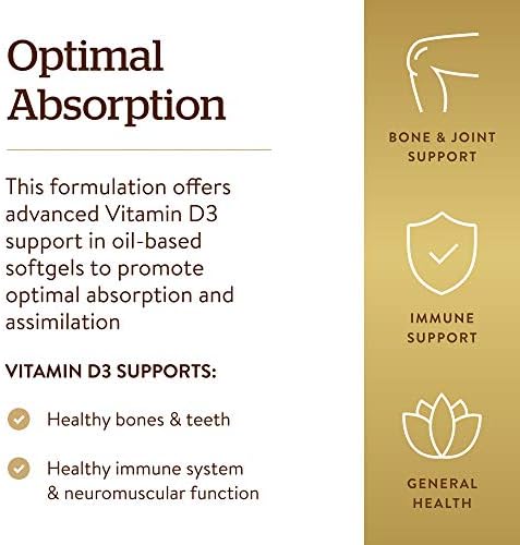Solgar Vitamin D3 (Cholecalciferol) 25 MCG (1000 IU), 250 Servings | Helps Maintain Healthy Bones & Teeth, Immune System Support, Non-GMO, Gluten Free