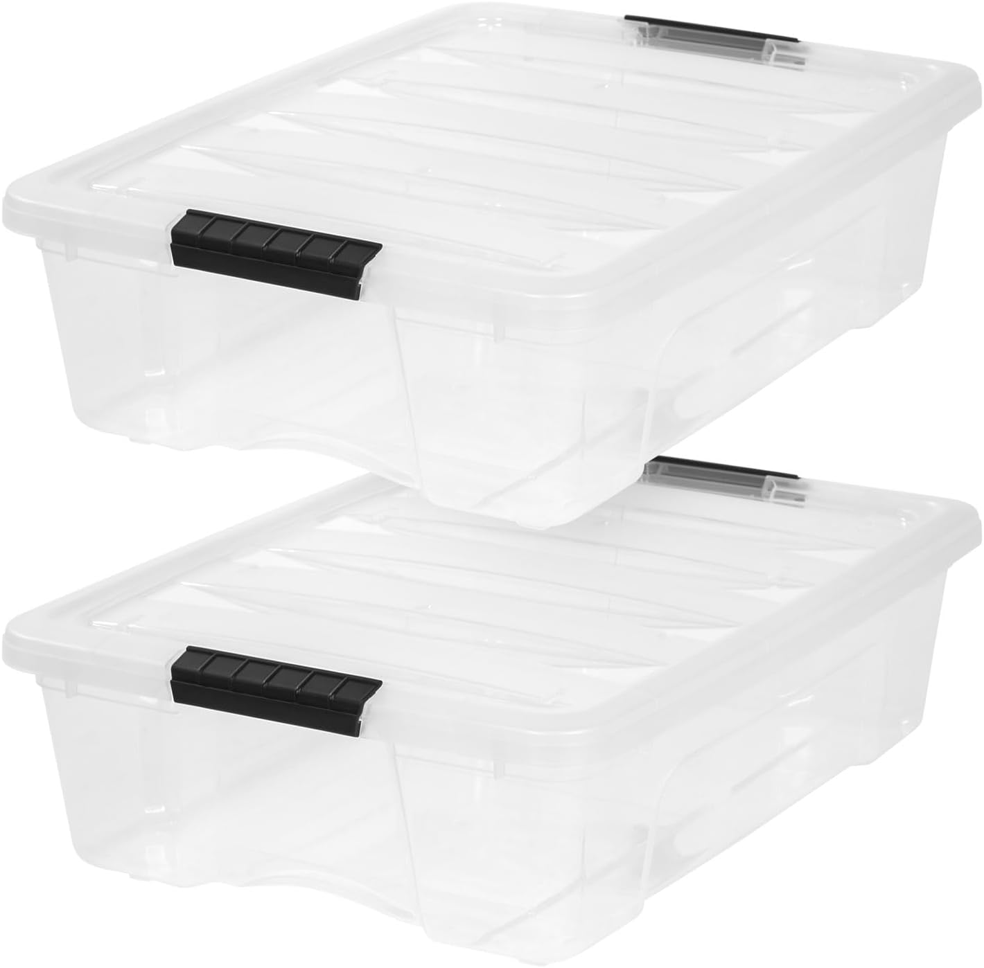 IRIS USA 6-Pack 54 Quart Storage Bins with Lids, Clear | Transparent design makes contents easy to find. Perfect for moving, blankets, clothing, and garage storage. Nestable design