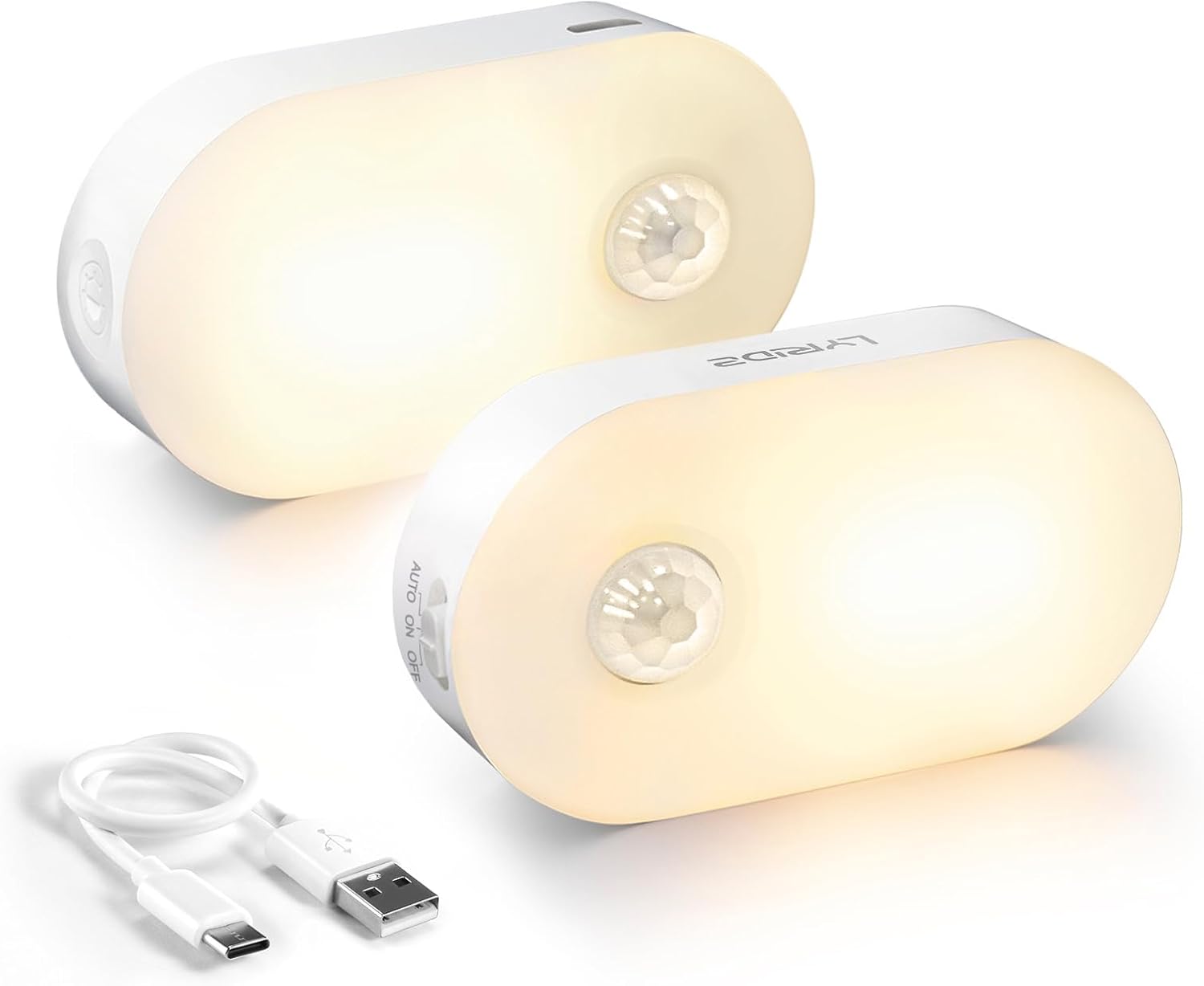 Lyridz Rechargeable Battery Night Light with Motion Sensor, Portable Mini Warm White LED Stick-on Closet Light, Adjustable Brightness for Bathroom