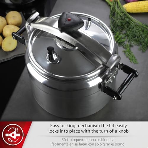 MAGEFESA Chef 23-Quart Aluminum Pressure Cooker – Stainless Steel Lid, Thermodiffusion Base, 3 Safety Systems, Fast & Even Cooking