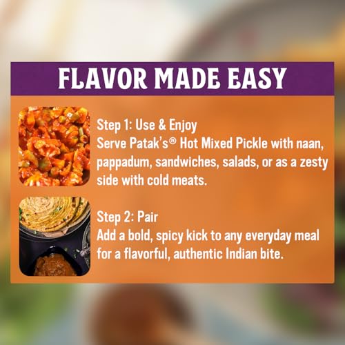 Patak’s Hot Mixed Pickle - Authentic Indian Relish w/Mangoes, Carrots, Limes, Chili Peppers & Aromatic Spices -Perfect for Sandwiches