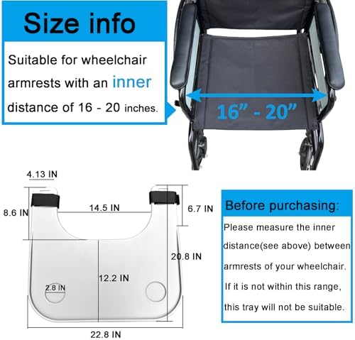 Wheelchair Tray Table with Cup Holder, Removable Lap Tray, Portable Wheelchair Desk Accessories for Eating, Reading, Resting