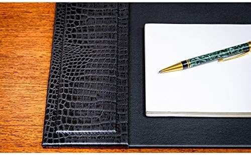 Dacasso Black Crocodile Embossed Leather Desk pad with Side-Rails, 25.5 by 17.25 Inch