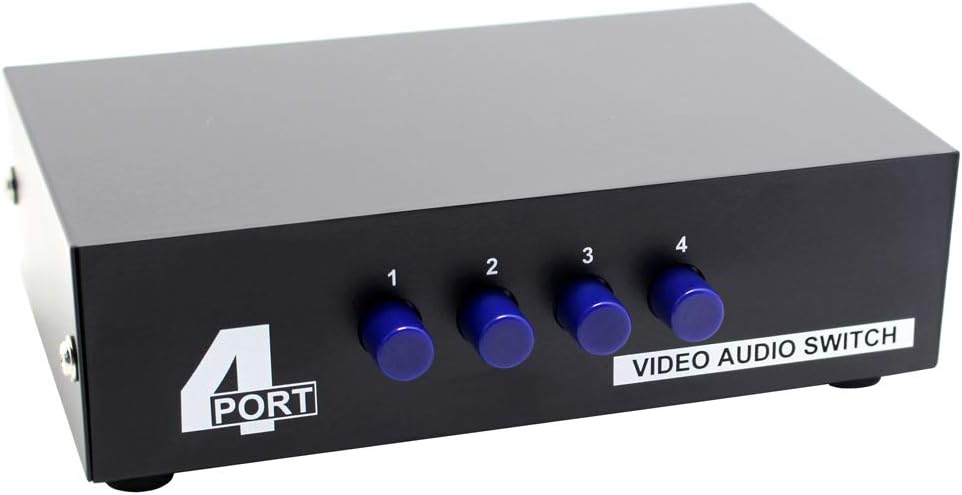Panlong 4-Way AV Switch RCA Switcher 4 in 1 Out Composite Video L/R Stereo Audio Selector Box for DVD STB Game Consoles