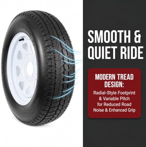 eCustomrim 2 Pack Trailer Tire Assembly ST205/75D15 Load C 5 Lug White