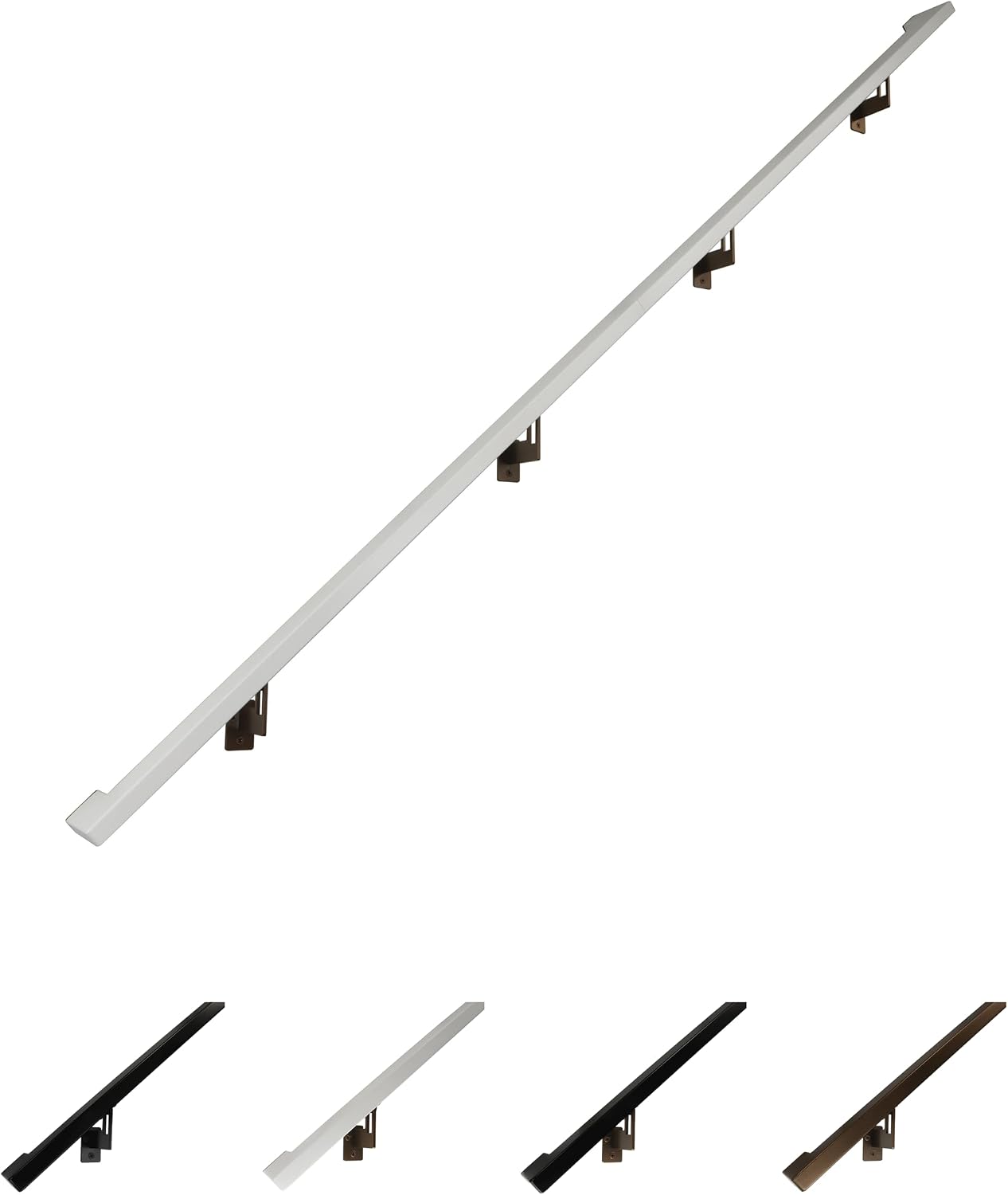 Modern Aluminum Handrail Grab Bar Kit, Adjustable Steel Brackets Included, Returns to Wall, Powder Coated Finish (Black, 4 Foot Handrail Set)