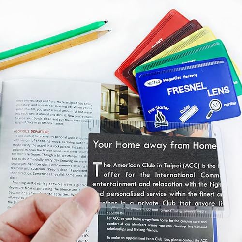 MagDepo 6 Pack Credit Card Size Magnifier Ruler Fire Starter Magnifying Glass Wallet Pocket Magnifier for Reading Small Print, Map, and Book-Blue