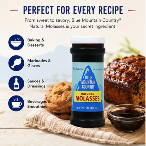 Blue Mountain Country Natural Molasses, 12 oz - Authentic West Indian Molasses, Rich Dark Sweetener for Baking, Cooking, Marinades & Beverages
