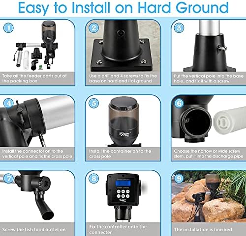 hygger LCD Control Automatic Pond Fish Feeder, Capacity 5.5L，DC 12V