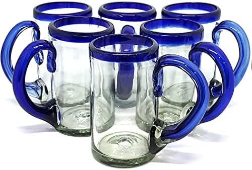 Cobalt Blue Rim 16 oz Pint Glasses (set of 6), Recycled Glass, Lead-free, Toxin-Free (16oz Pint)