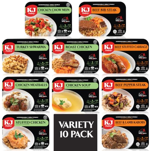 KJ Poultry Kosher Ready Meals - (10 Pack Variety - Beef, Chicken & Turkey) Prepared Entree Fully Cooked