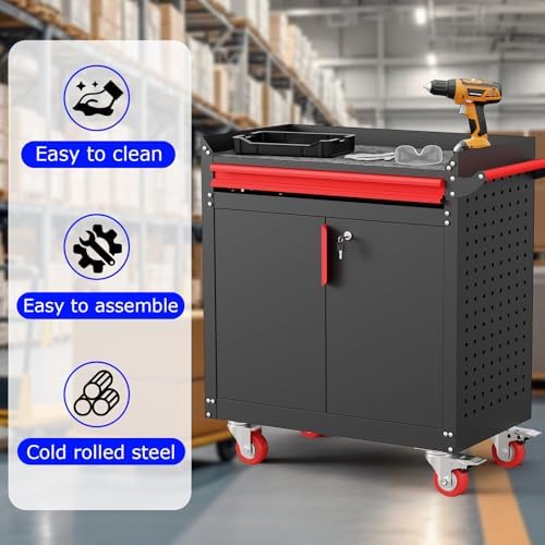 LMTC Heavy Duty Utility Cart, Metal Utility Service Cart 550 lbs Capacity, Rolling Tool Cart with Locking Casters, Adjustable Shelf for Warehouse