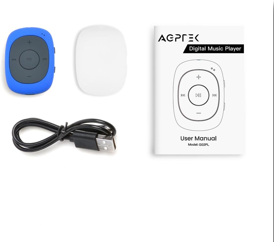 AGPTEK G02 8GB Clip MP3 Player with FM Shuffle & Sweatproof Silicone Case | Screen-Free Portable Music Player, No Bluetooth, Simple for Sports, Running & Walking