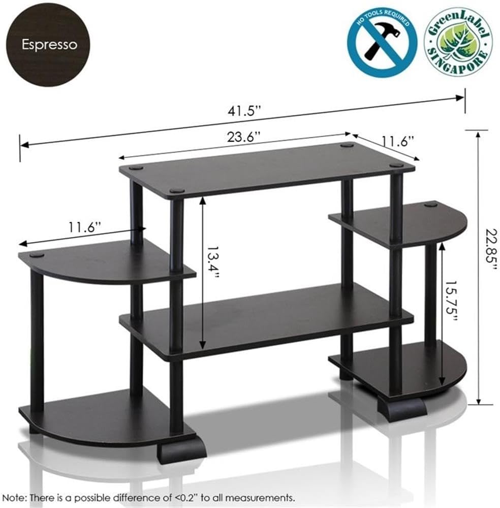 Furinno TURN-S-TUBE 3-Tier TV Stand for TVs up to 55 Inch, French Oak | Toolless Entertainment Center with Open Storage Shelves, Media Console Table with Soundbar Shelf for Living Room, Bedroom