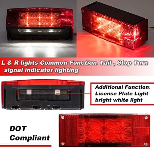CZC AUTO 2PCS 12V LED Submersible Low Profile Rectangular Trailer Lights, Tail Stop Turn Running Lights Kit, Sealed for Boat Trailer Truck Marine