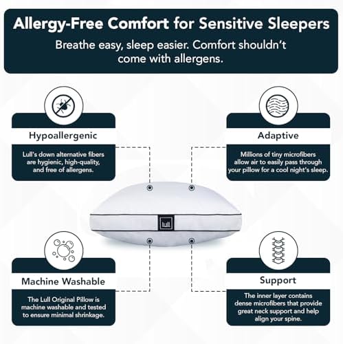 Lull Original 3-Layer Premium Hypoallergenic Pillow — Down Alternative for Neck & Spine Support — Bed Pillows for Sleeping — Cooling, Breathable, Machine Washable with 100-Night Trial — Standard Size