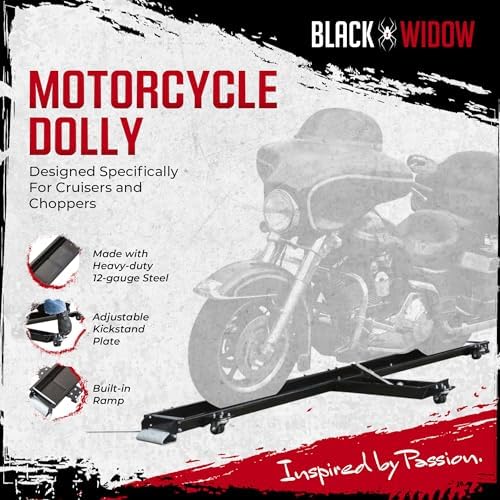 Black Widow Motorcycle Dolly Extra-Long for Cruisers Choppers 1,250 lb Cap