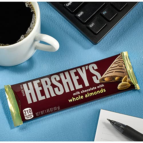 HERSHEY'S Milk Chocolate with Whole Almonds Candy Bars, 1.45 oz (36 Count) | Hershey Chocolate Bars with Whole Almonds, Kosher and Gluten Free, Individually Wrapped Candy for S'mores and Sharing, 36 ct