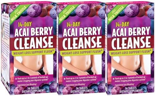 Applied Nutrition 14-Day Acai Berry Cleanse 56 Tablets Pack of 2 | Weight Management Support Flush + Milk Thistle | Bloating & Digestive Support | Cascara Sagrada | 2 X 56 Tablets