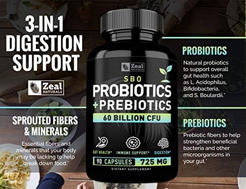Probiotics and Prebiotics + SBO Probiotics (60 Billion CFU | 90 Capsules) Acidophilus Probiotic w. Saccharomyces Boulardii