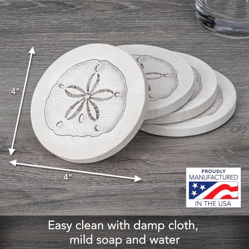 Thirstystone Sand Dollar Round Stone Coaster 4 Pack | Manufactured in the USA Decorative, Easily Wipes Clean