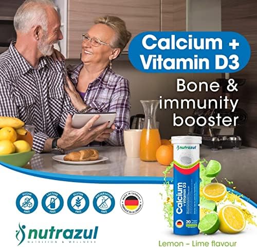 Nutrazul Calcium + Vitamin D3 Effervescent Tablets, for Bone Health Maintenance, 500 mg Calcium and 2.5 mcg Vitamin D3