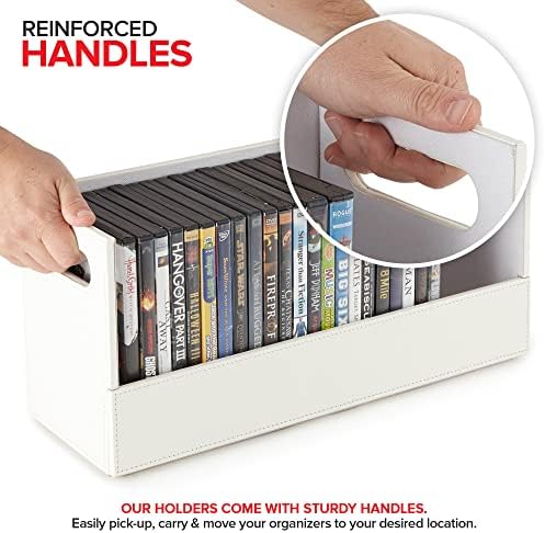 Stock Your Home DVD Storage Box, Movie Shelf Organizer for Blu-Ray, Video Game Cases, CDs, VHS Tape Display Stand, Disc Holder Can Store Up to 28 DVDs, Faux Leather (Espresso)