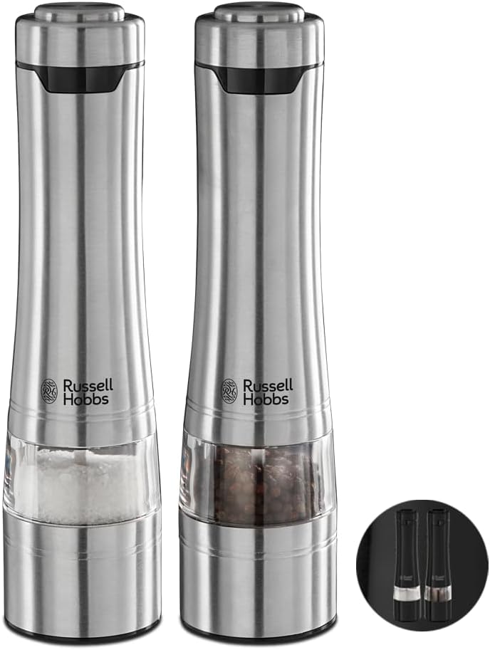 Russell Hobbs Battery Powered Salt and Pepper Grinders 23460-56 - Stainless Steel and Silver