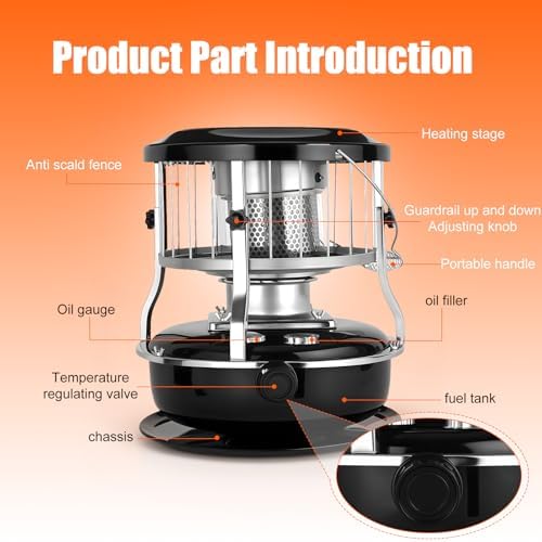 Kerosene Heater, 9000 BTU Non Electric Heaters for Indoor, 16-21 Hours Long Heating Portable Kerosene Heater for Indoor Outdoor Emergency Heating