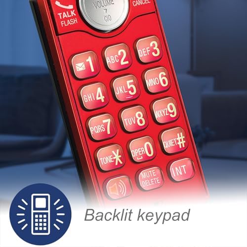 VTech CS6919-16 DECT 6.0 Cordless Phone, Red - Caller ID/Call Waiting (Stores 30 Calls), Backlit Keypad & Display, Full Duplex Handset Speakerphone, Wall Mountable