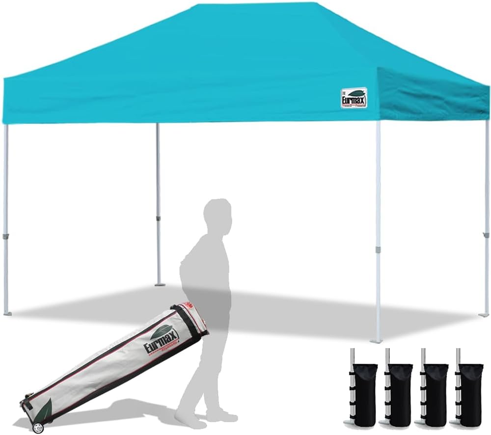Eurmax USA 10x10ft Pop Up Canopy,Commercial Instant Tent for Outdoor Events,Patented No-Tip Rolling Storage Bag with 4 Sandbags,UV & Water Resistant,Heavy Duty Portable Shelter Gazebo,Black
