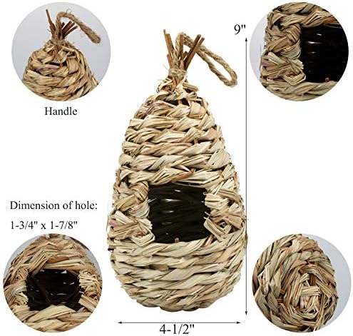 Yesland 4 Pack Hand Woven Hummingbird House, 9 x 4 Inches Bird Hut and Hummingbird Houses Nest
