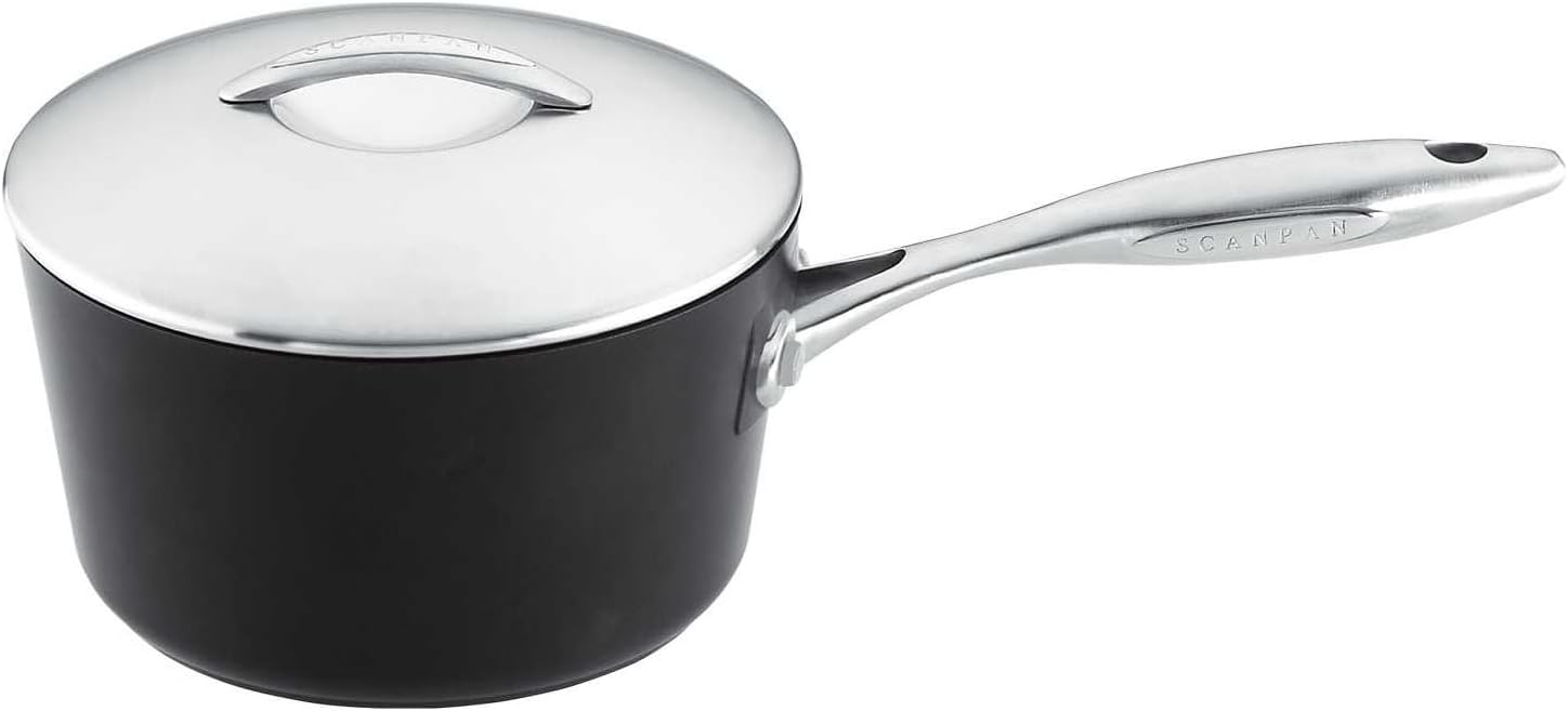 Scanpan Professional 2 qt Nonstick Saucepan with Lid - Compatible with All Cooktops, Induction Ready, Metal Utensil Safe, Oven Safe to 500°F, Dishwasher Safe