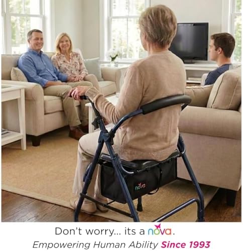 NOVA Cruiser 2 Lightweight Rollator Walker for Beginning Gait Training, 11 lb Foldable Rolling Walker with Seat, Stable Support for Early Mobility