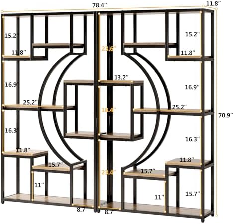 70.8" Tall Bookshelf Set of 2, 79" Wide Geometric Display Shelf with 18 Open Storage Shelves, Etagere Bookcase for Living Room, Office