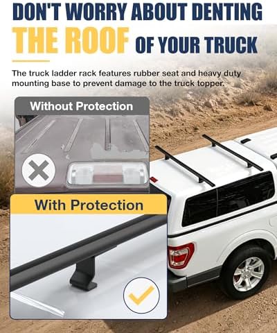 Mountainpeak 500LB Capacity Pickup Truck Topper Ladder Rack Camper Shell Roof Rack for Van Trailer Truck Cap Rack - 60" Crossbar Aluminum Black