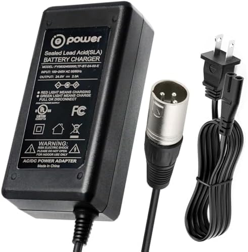 T POWER 24V 2A GoGo Mobility Scooter Charger – Quick 3-Pin XLR Battery Charger for Pride Go-Go, Jazzy Power Chair, ShopRider, Drive Medical
