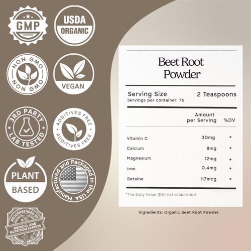 1 lb. Premium Organic Beetroot Powder. 100% USDA Certified. More Fiber and Less Sugar Than Beet Juice. All Natural Energy Boost