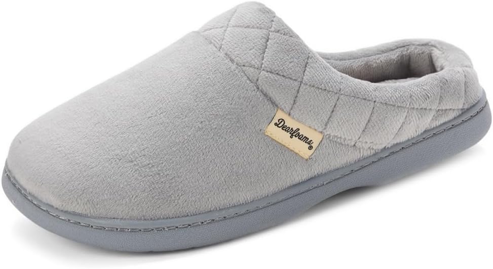 Dearfoams Women's Lightweight Memory Foam Indoor House Slipper Darcy Velour Clog with Wide Widths