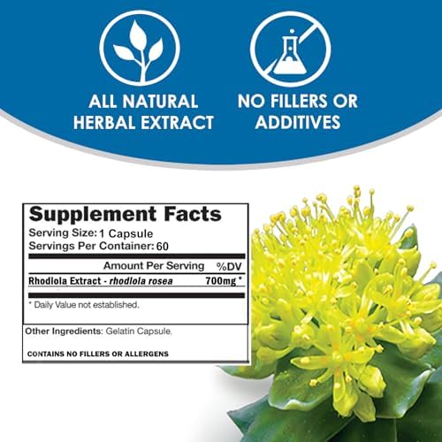 RHODIOLA | Rhodiola Rosea Supplement | 3% Salidrosides Standardized Extract | 60 Easy-to-Swallow Capsules