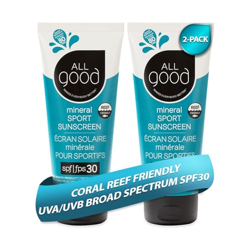 All Good Sunscreen - Sport Mineral Sunscreen Lotion, Reef Friendly, SPF 30+ for Face & Body, Water & Sweat Resistant (3 oz)