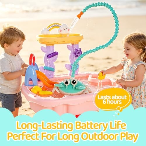 2026 Upgrade Water Table Pump, Rechargeable Crab Water Pump for Kids, Battery Powered 3 Modes Spray 2 Flow Settings, Continuous Flow 8 Hours