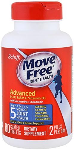 Glucosamine and Chondroitin Plus MSM & D3 Advanced Joint Health Supplement Tablets, Move Free (80 Count in A Box), Supports Mobility, Comfort