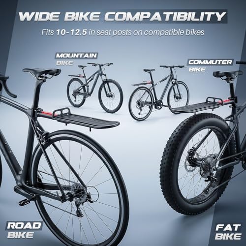 Flexzion Bike Cargo Rack, Adjustable Aluminum Rear Rack, 20 lb, Black | Bike Luggage Rack with Seat Post Mount, Extendable Platform