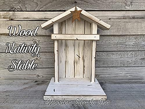 Stable Creche for Nativity Fireplace Mantle Wood (Fits Willow Tree Figures) *Christmas Decor Accessories Available- Personalized Sign Baby Manger