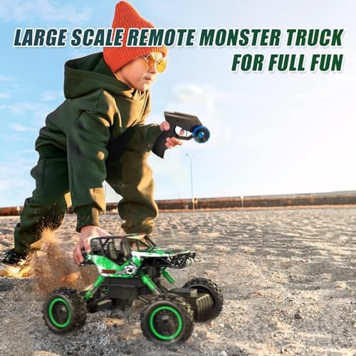 DOUBLE E 1:14 Scale Large Remote Control Car Monster Trucks with Head Lights, 4WD Off-Road All Terrain RC Car