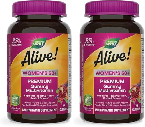 Nature's Way Alive! Premium Women's 50+ Gummy Multivitamin, 75 ct | 16 Nutrients; Grape and Cherry Flavored Gummies with Plant-Based Pectin; Supports Heart, Brain, Immune, Bone, and Eye Health*