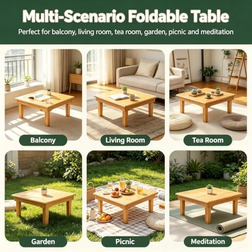 SH-tables Folding Table, Japanese-Style Household Square Bamboo Table, Computer Desk, Low Bamboo Table, Multi-Function Small Dining Table
